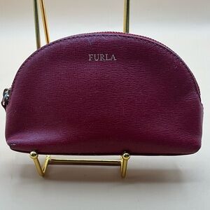 A Very Beautiful Rare Vintage Leather FURLA Red Coin Purse Zip Pouch Small Bag